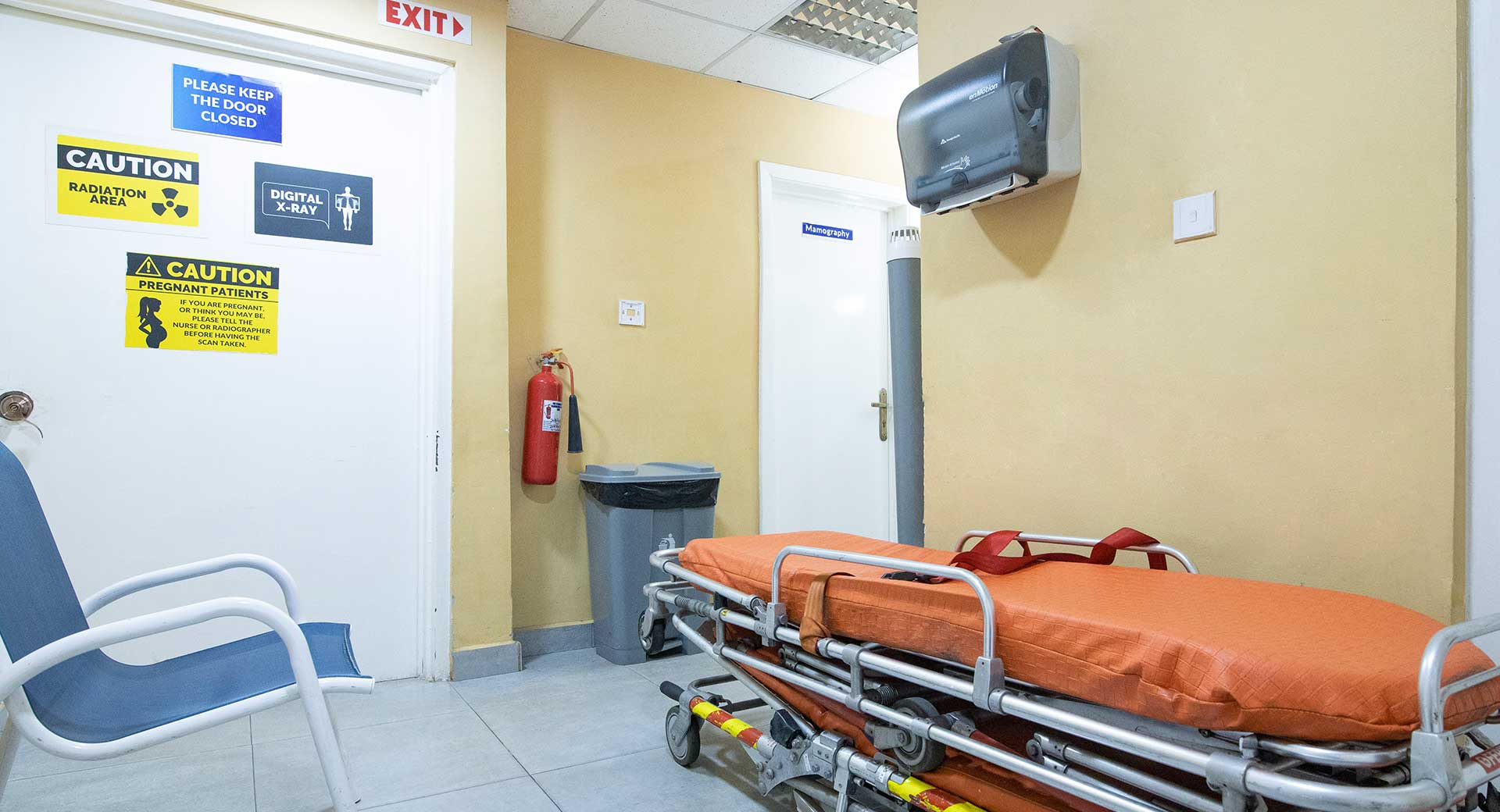 Ambulance stretcher in a GMIC corridor