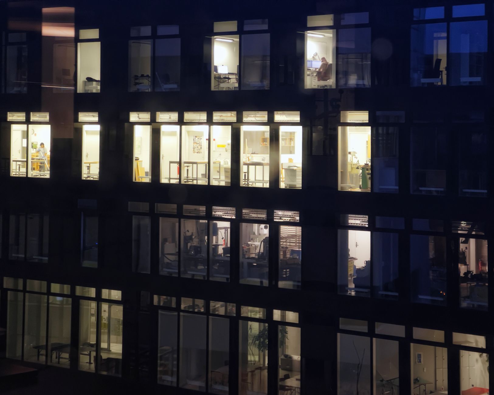 Office building with lit windows at night