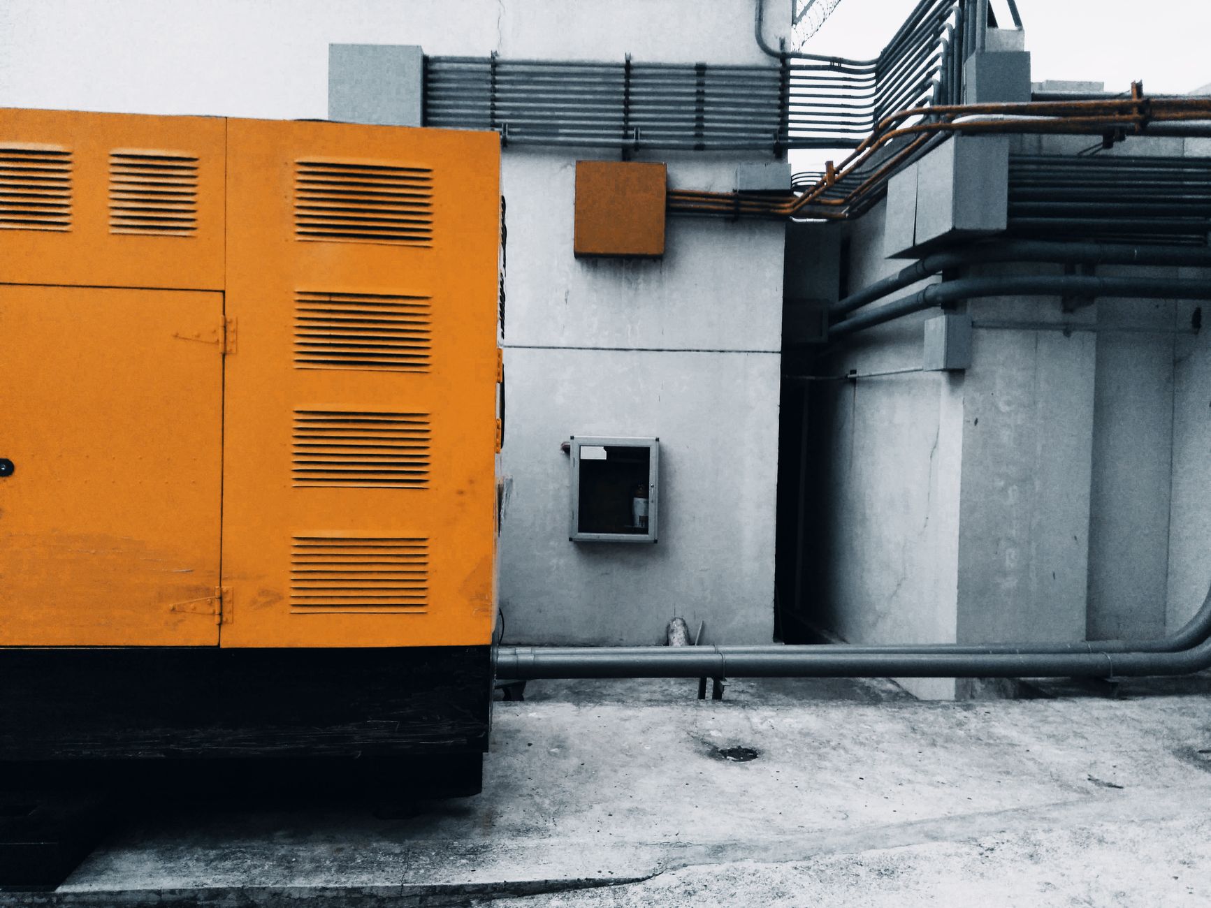 Standby generator outside a building